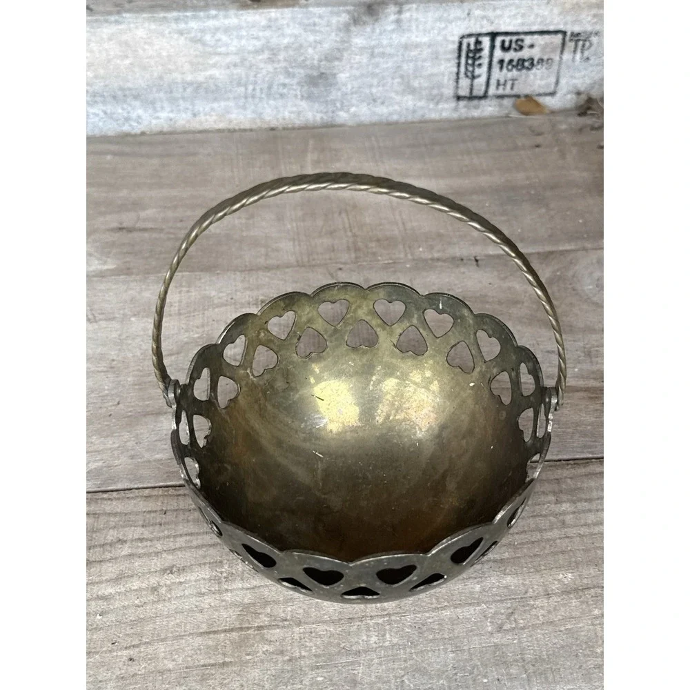 Vintage Brass Bowl with Heart Cutouts 3